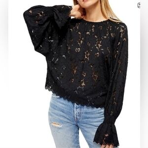 Free People Olivia Black Lace Top Xsmall XS